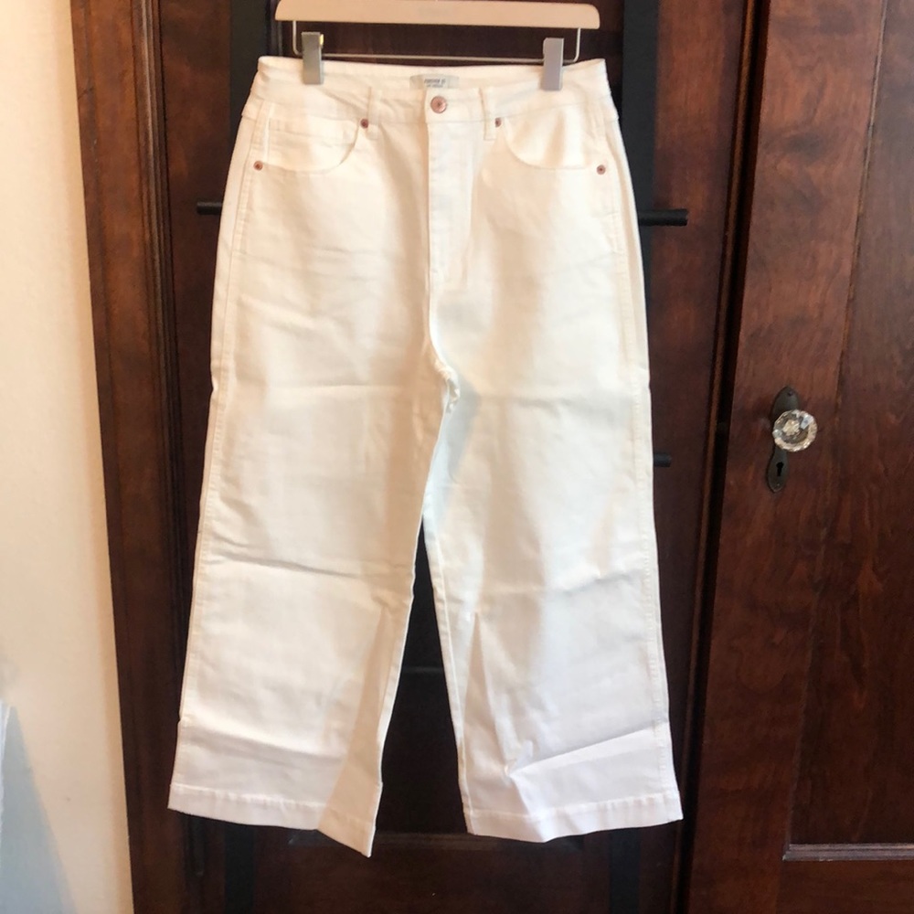 White wide leg high waisted jeans